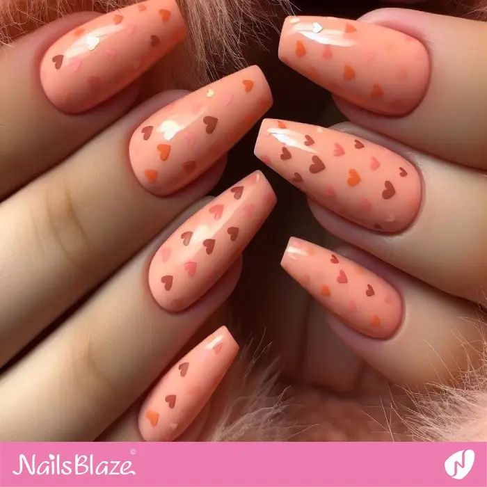 Micro Heart Pattern on Peach Fuzz Nails | Valentine Nails - NB2363